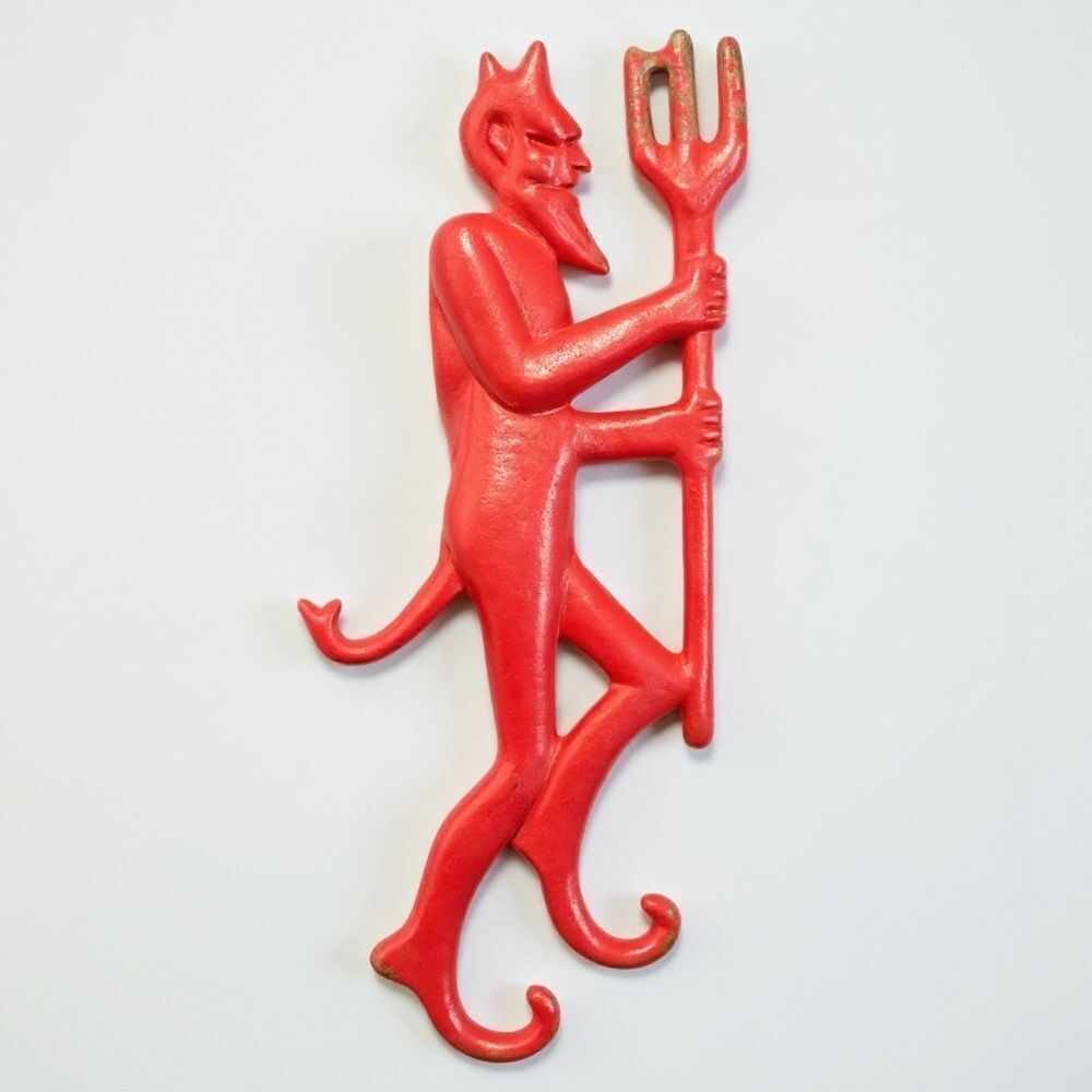 Vintage John Wright Red Devil Cast Iron Fireplace Damper Pull Handle